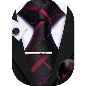 New Men Plaid/Striped Ties Set Silk Business Wedding Formal Fashion Necktie